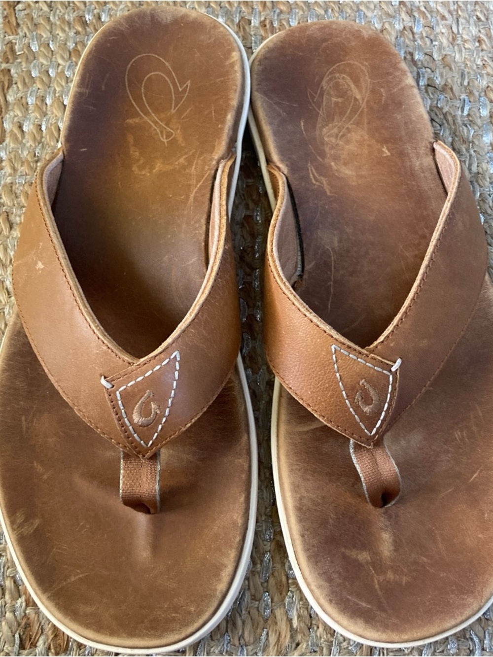 OluKai Nalukai Men’s Premium Leather Sandals Fox/Fox Style 10386 SZ 10 Hawaiian